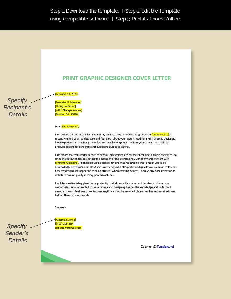 Print Graphic Designer Cover Letter Template