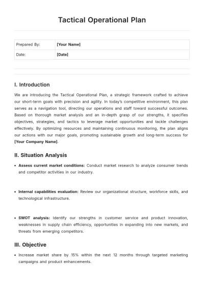 Free Tactical Operational Plan Template to Edit Online