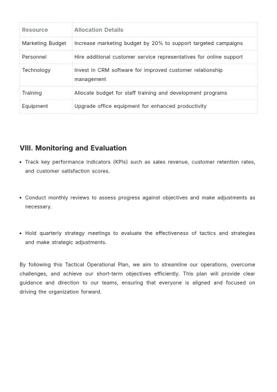 Free Tactical Operational Plan Template to Edit Online