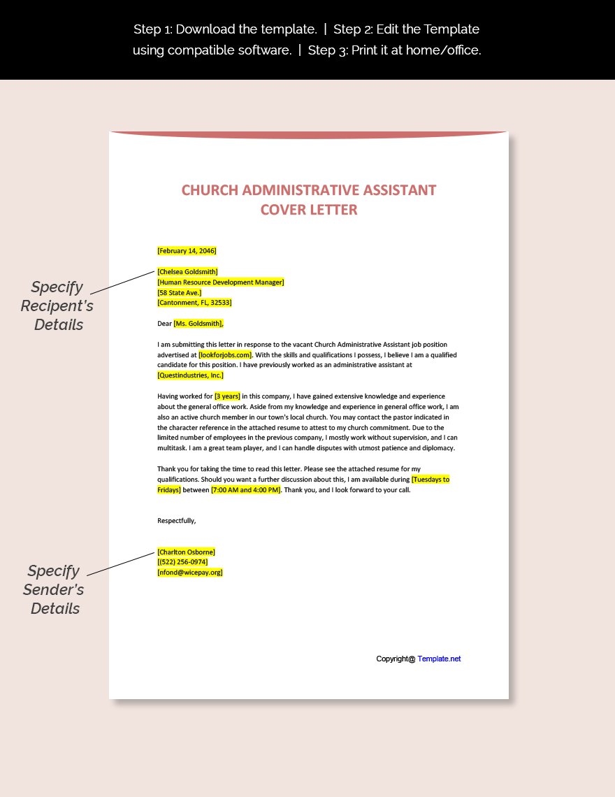 sample church administrative assistant cover letter