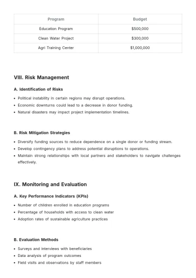 Free NGO Operational Plan Template to Edit Online