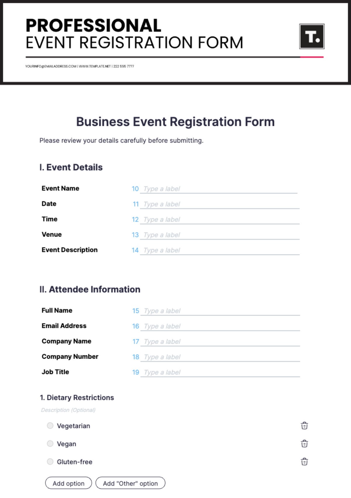 Business Event Registration Form Template - Edit Online & Download