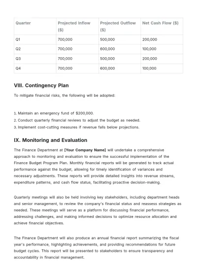 Free Finance Budget Program Plan Template to Edit Online