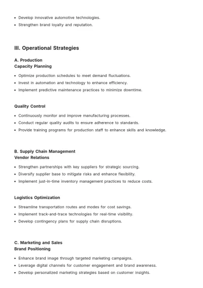 Free Automotive Operational Plan Template to Edit Online