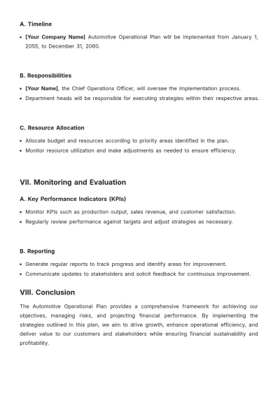 Free Automotive Operational Plan Template to Edit Online