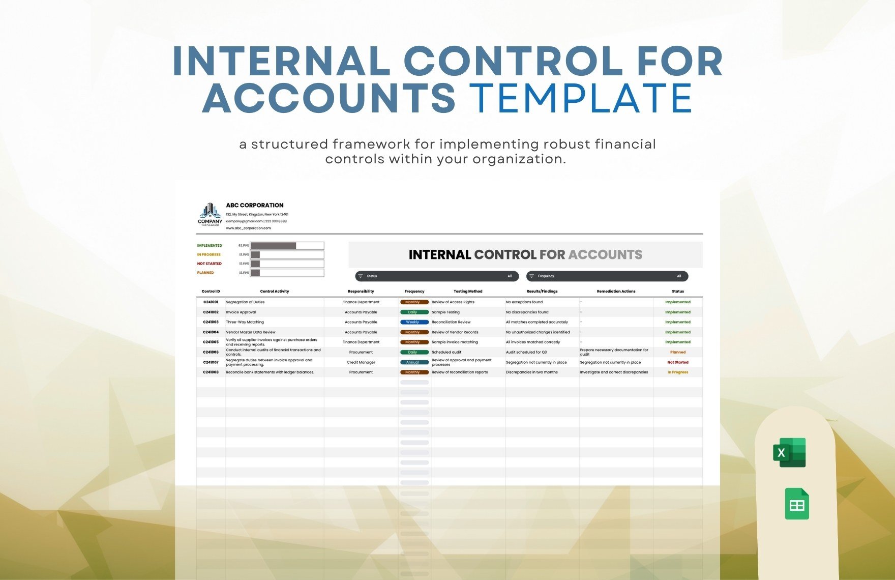 Internal Control for Accounts Template in Excel, Google Sheets