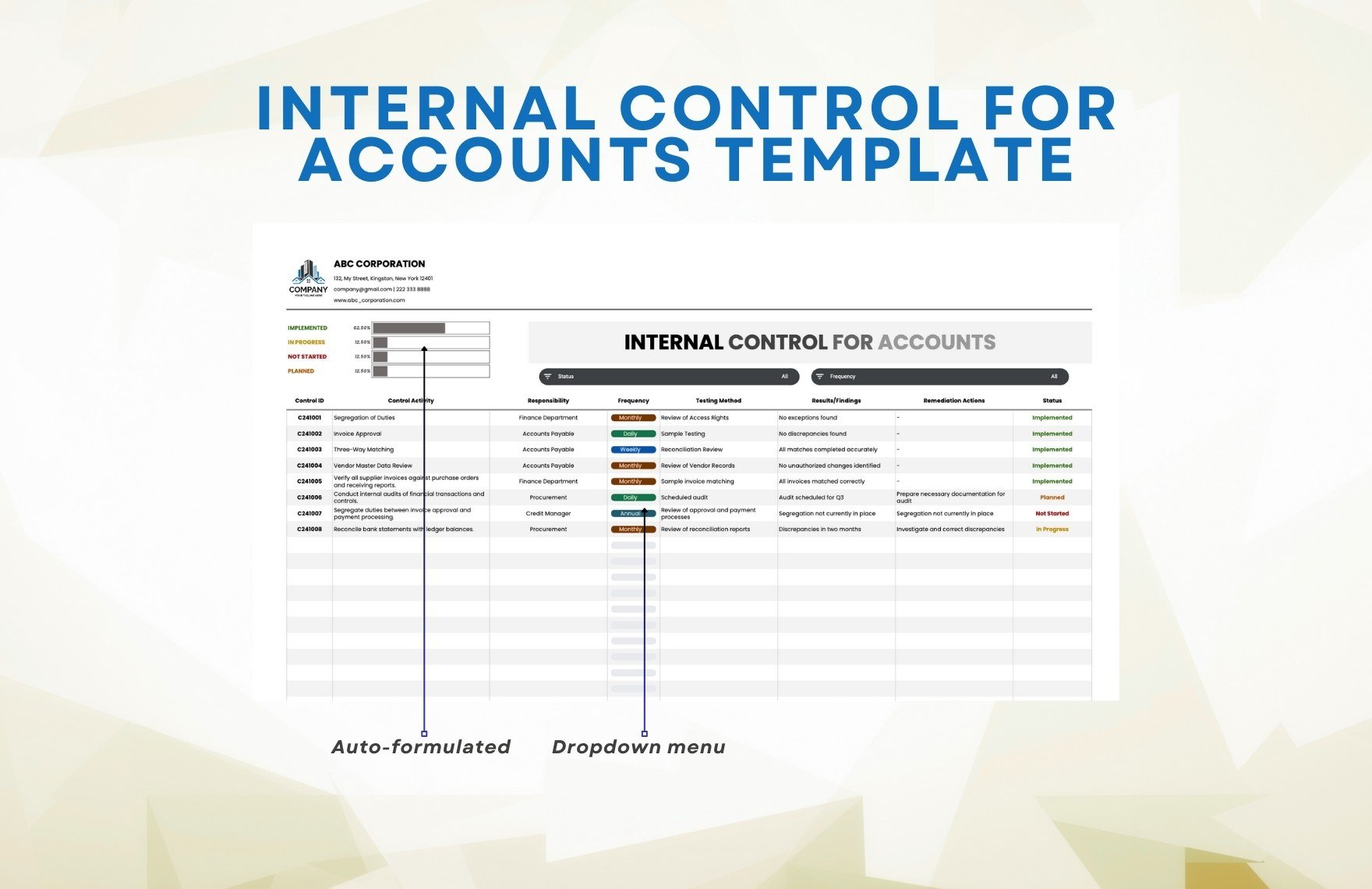 Internal Control for Accounts Template