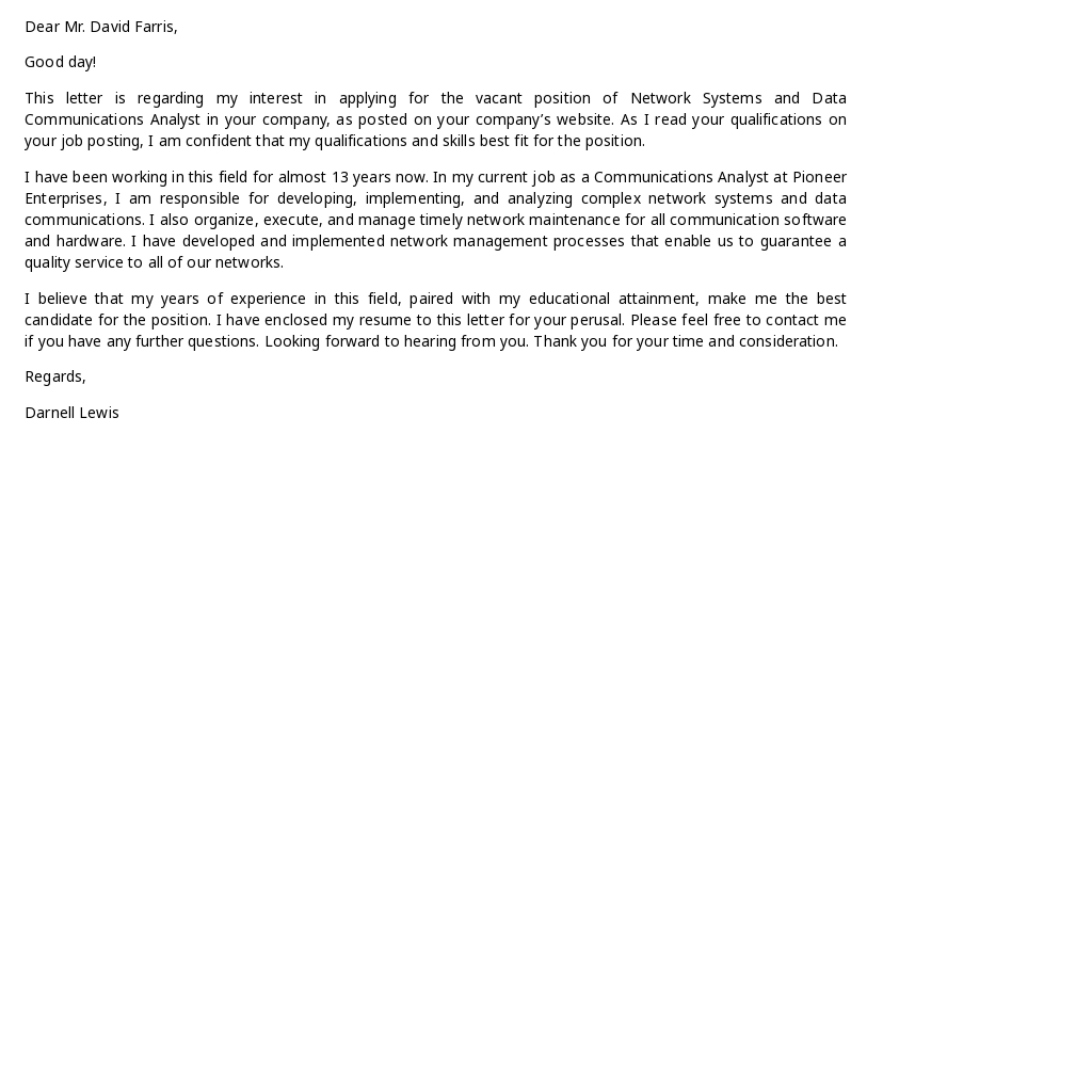 Free Network Systems and Data Communications Analyst Cover Letter Template.jpe