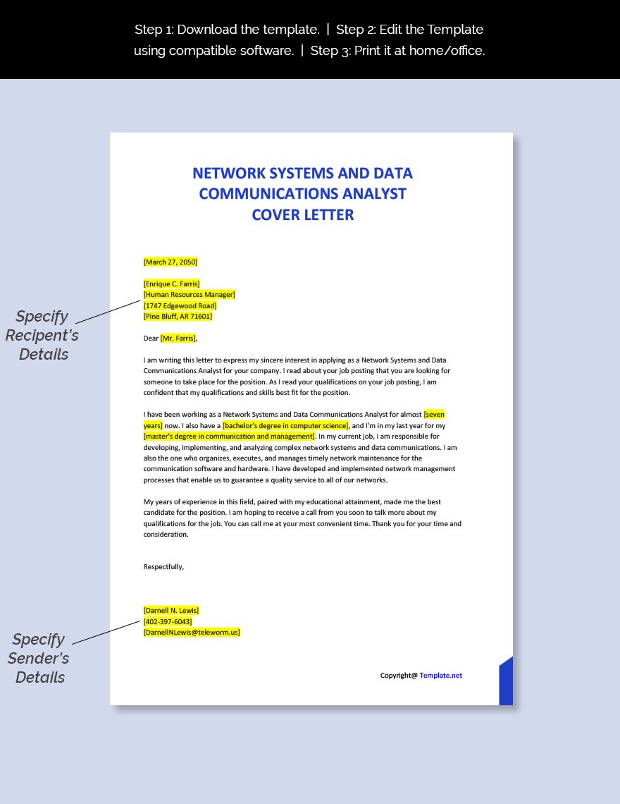 Network Systems and Data Communications Analyst Cover Letter Template
