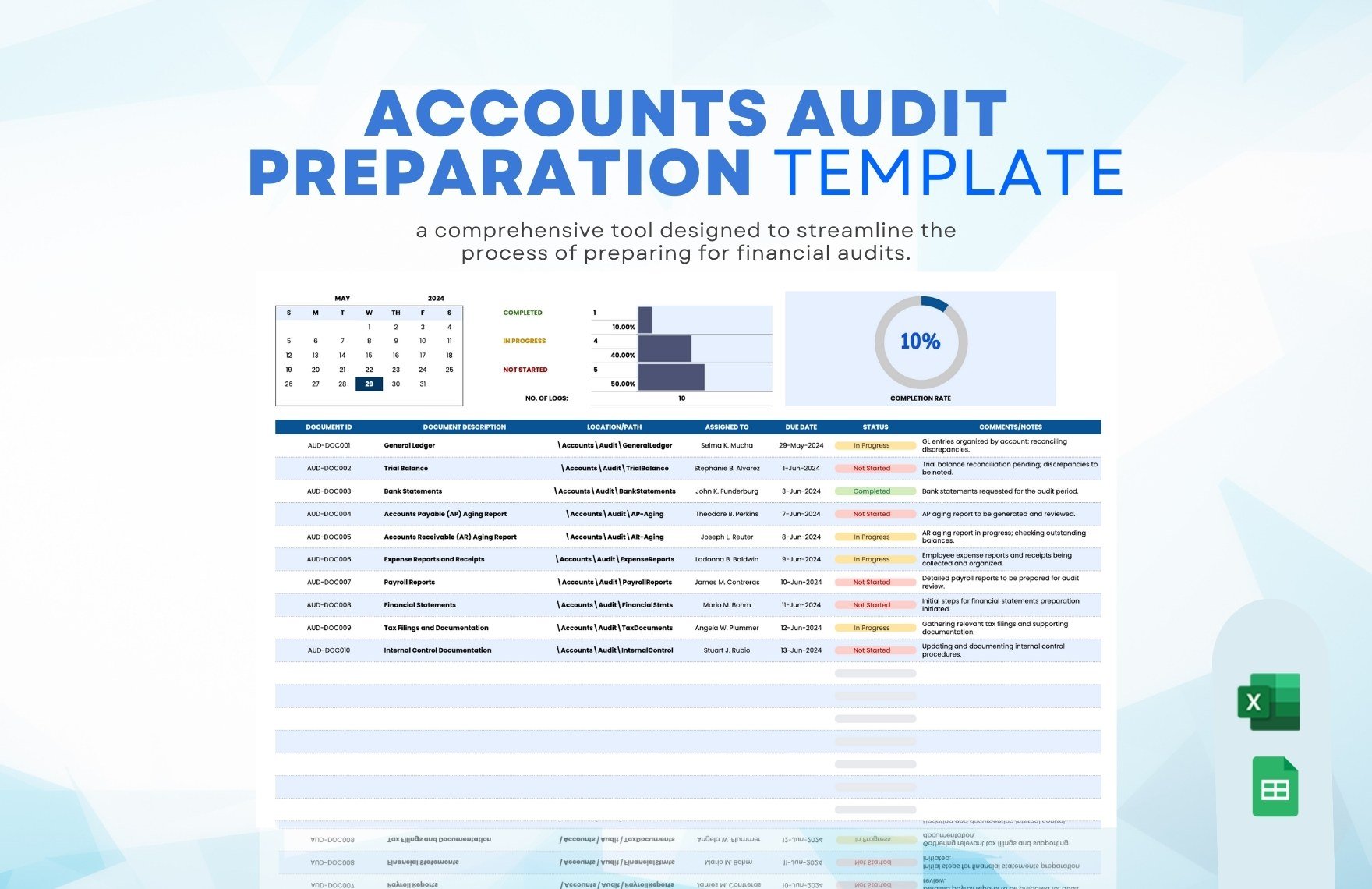 Accounts Audit Preparation Template in Excel, Google Sheets