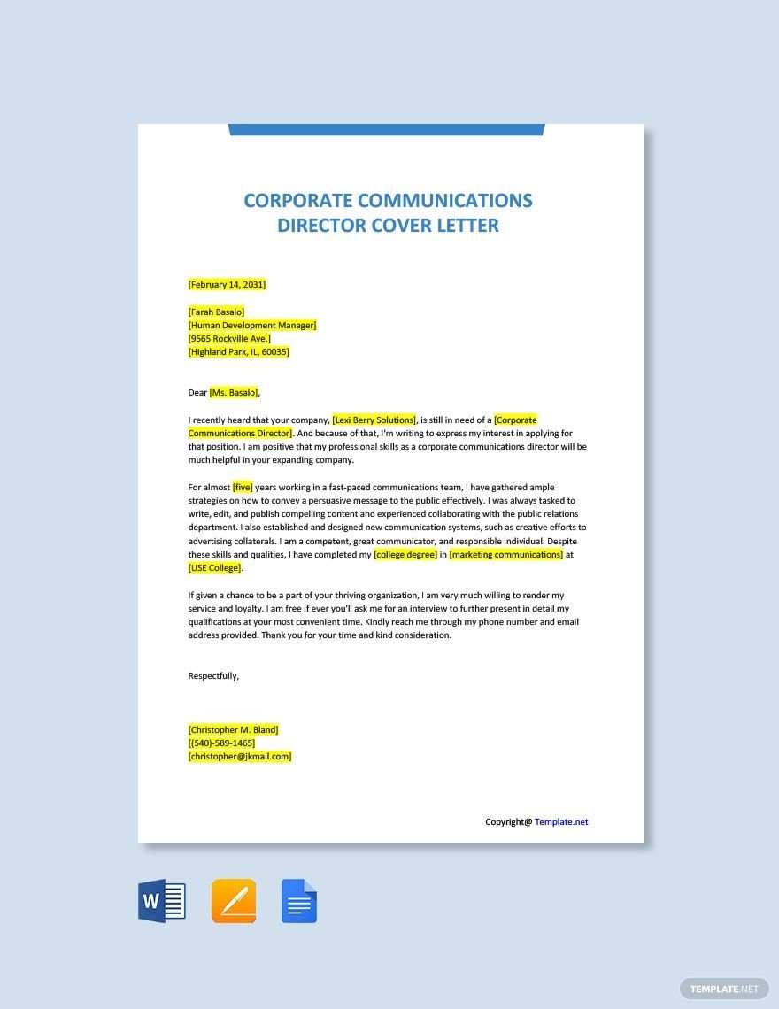 Corporate Communications Director Cover Letter
