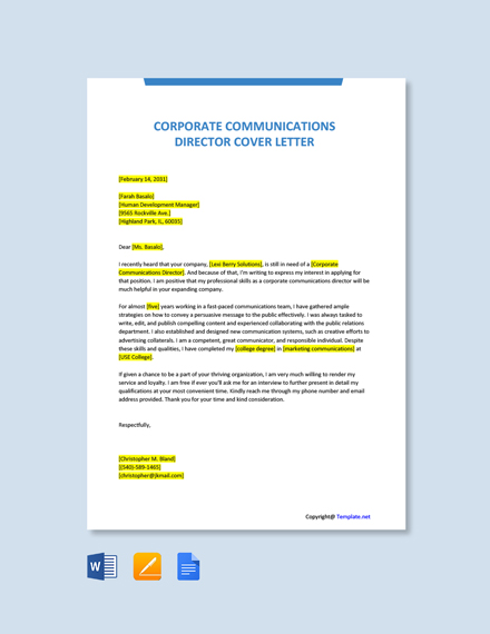 corporate communication cover letter