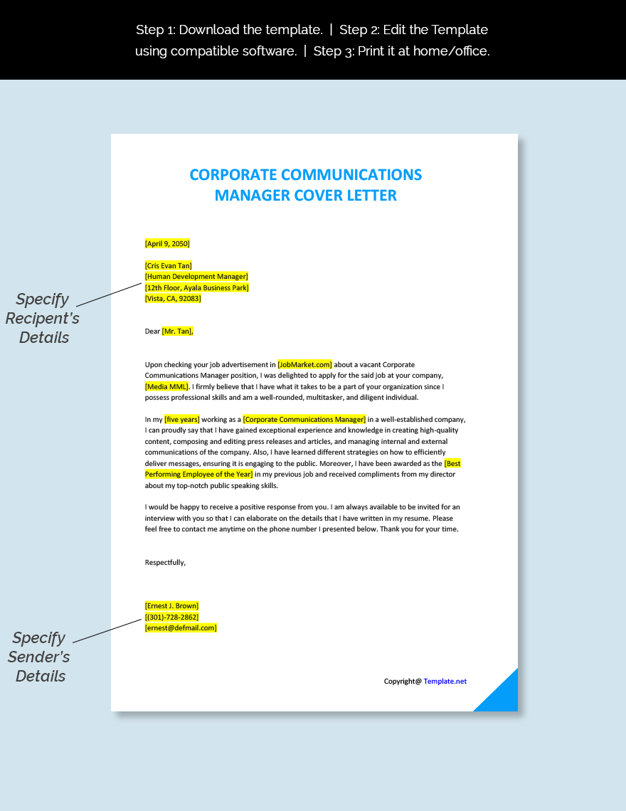 Corporate Communications Manager Cover Letter