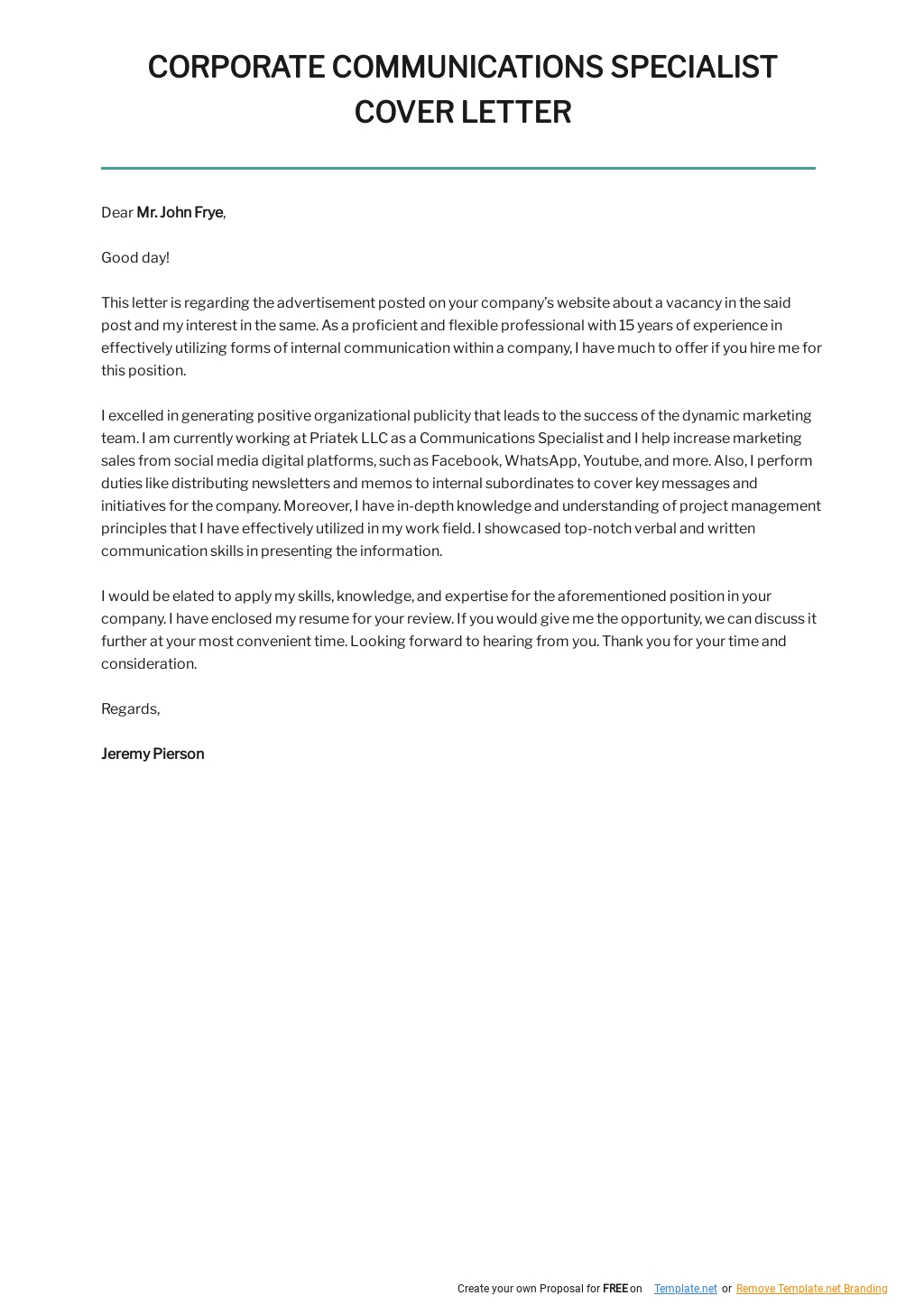 Free Corporate Communications Specialist Cover Letter Template.jpe