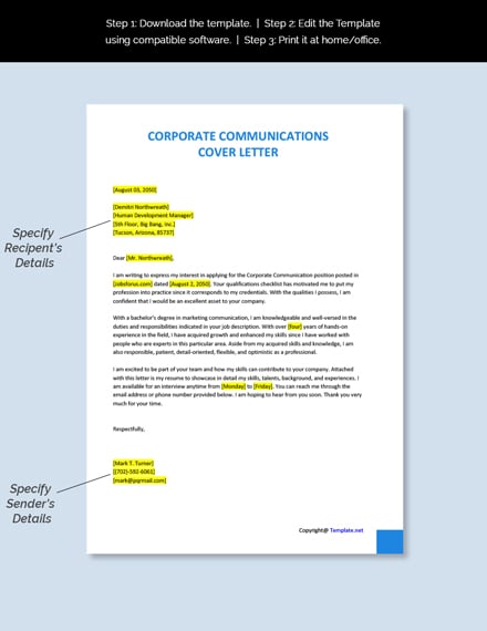 Corporate Communications Cover Letter Template