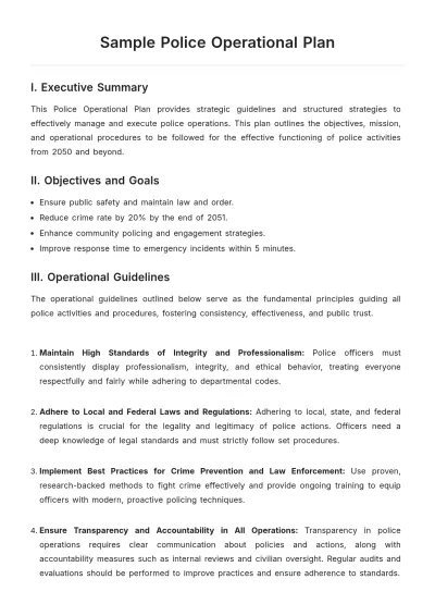 Free Sample Police Operational Plan Template to Edit Online