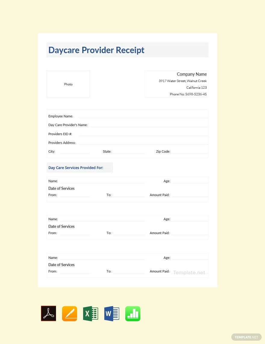 Daycare Provider Receipt Template