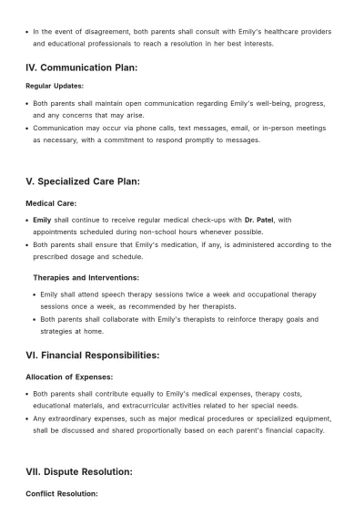 Free Parenting Plan For Special Needs Child Template to Edit Online