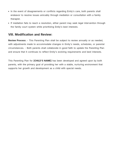 Free Parenting Plan For Special Needs Child Template to Edit Online