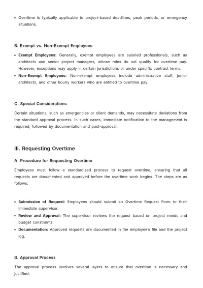 Free Architecture Overtime Procedure Template to Edit Online