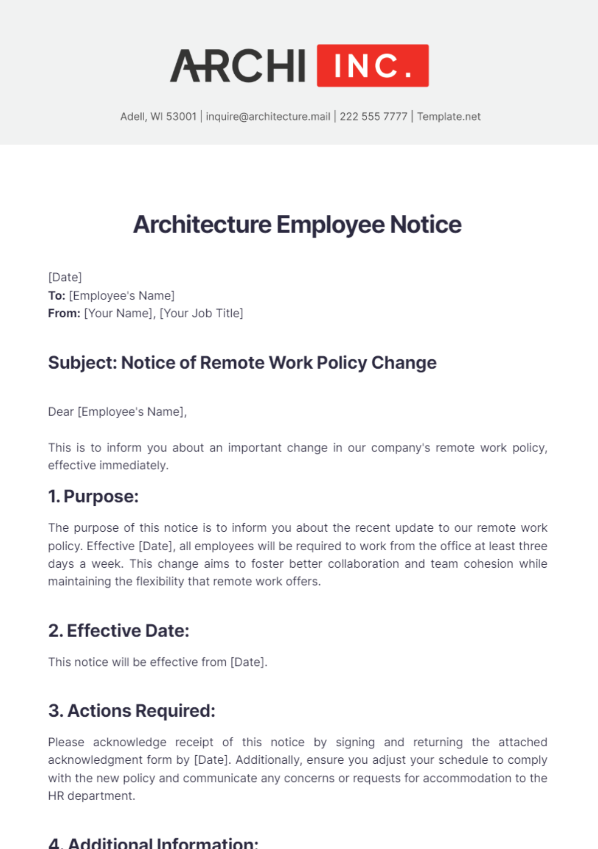 Free Architecture Employee Notice Template