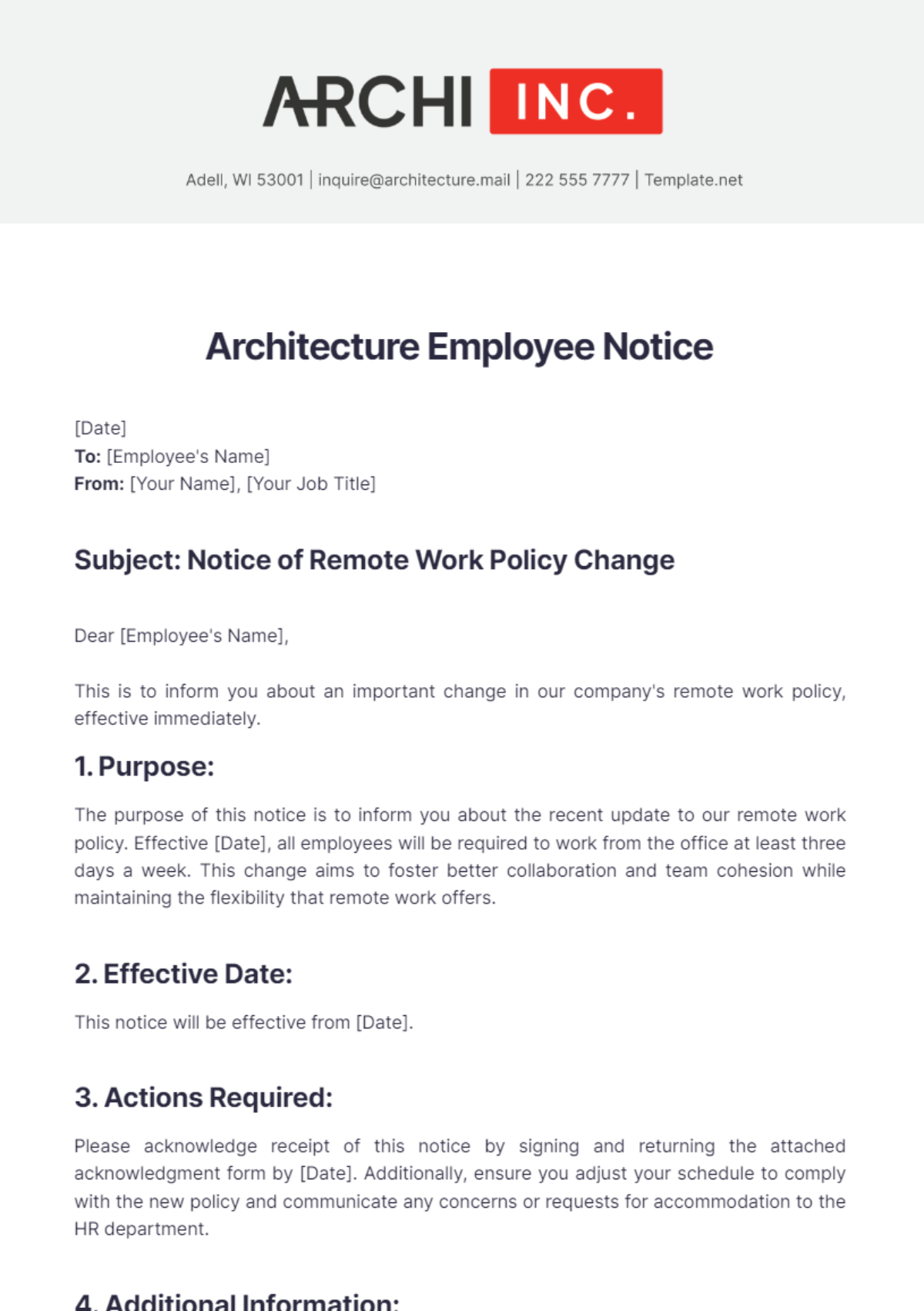 Architecture Employee Notice Template - Edit Online & Download