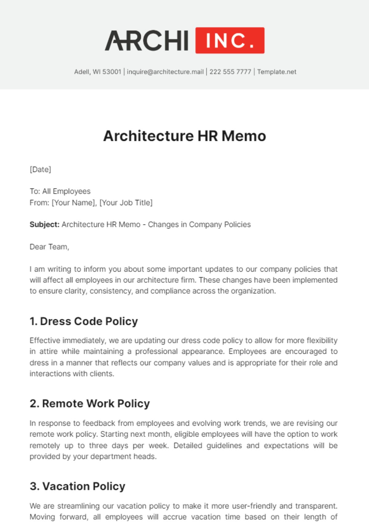 Architecture HR Memo Template - Edit Online & Download