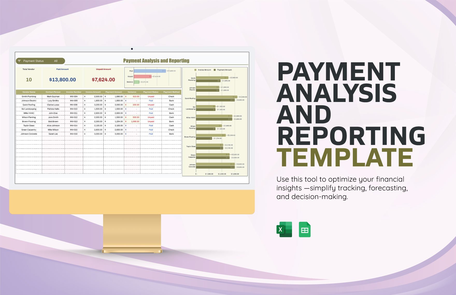 Payment Analysis and Reporting Template in Excel, Google Sheets