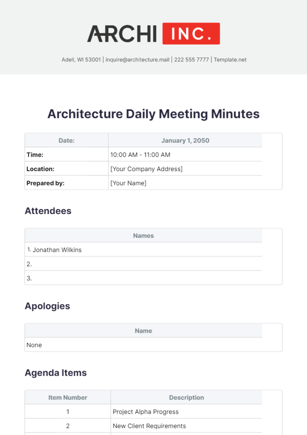 Architecture Daily Meeting Minutes Template - Edit Online & Download