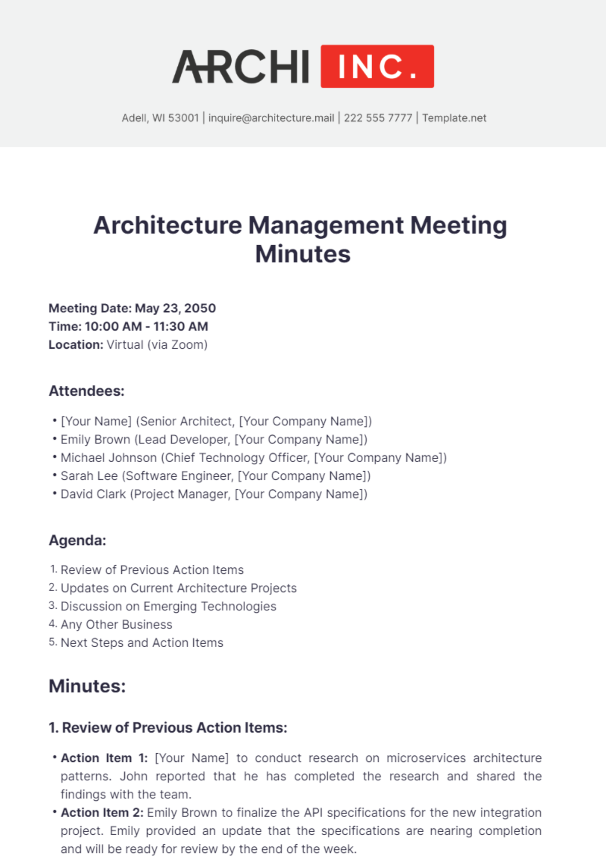 Architecture Management Meeting Minutes Template - Edit Online & Download