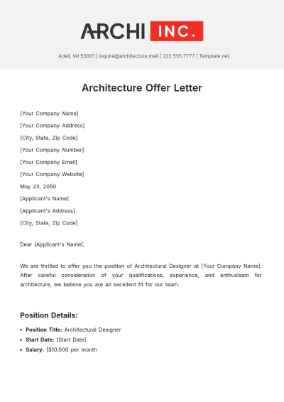 Free Architecture Offer Letter Template to Edit Online