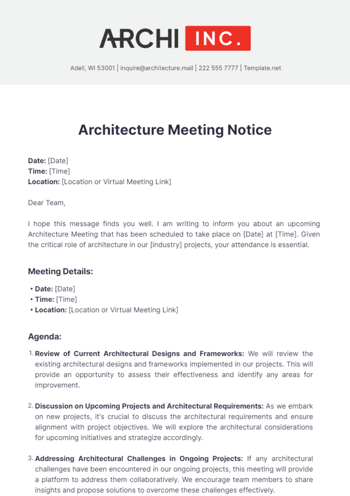 Free Architecture Meeting Notice Template