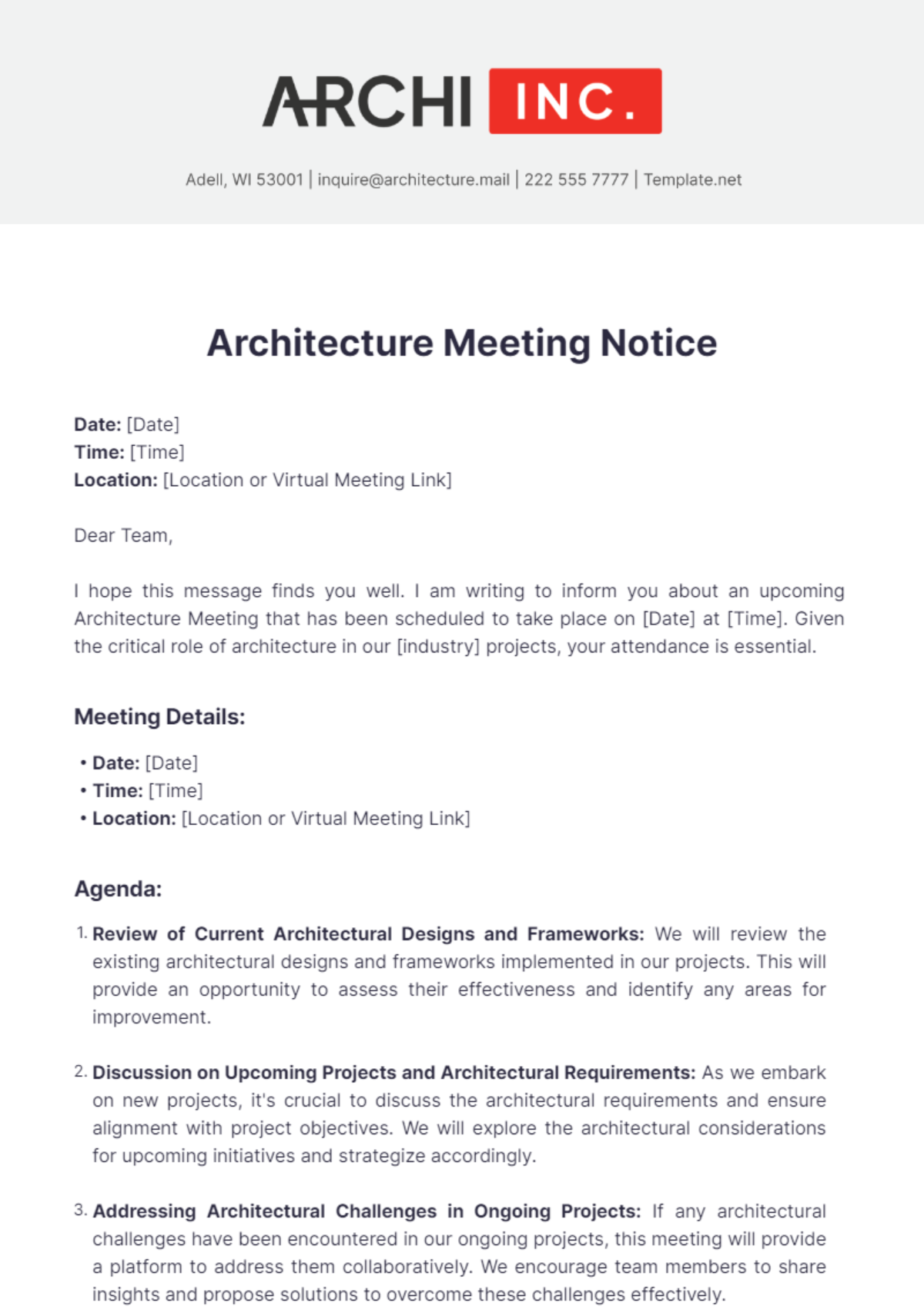 Architecture Meeting Notice Template - Edit Online & Download