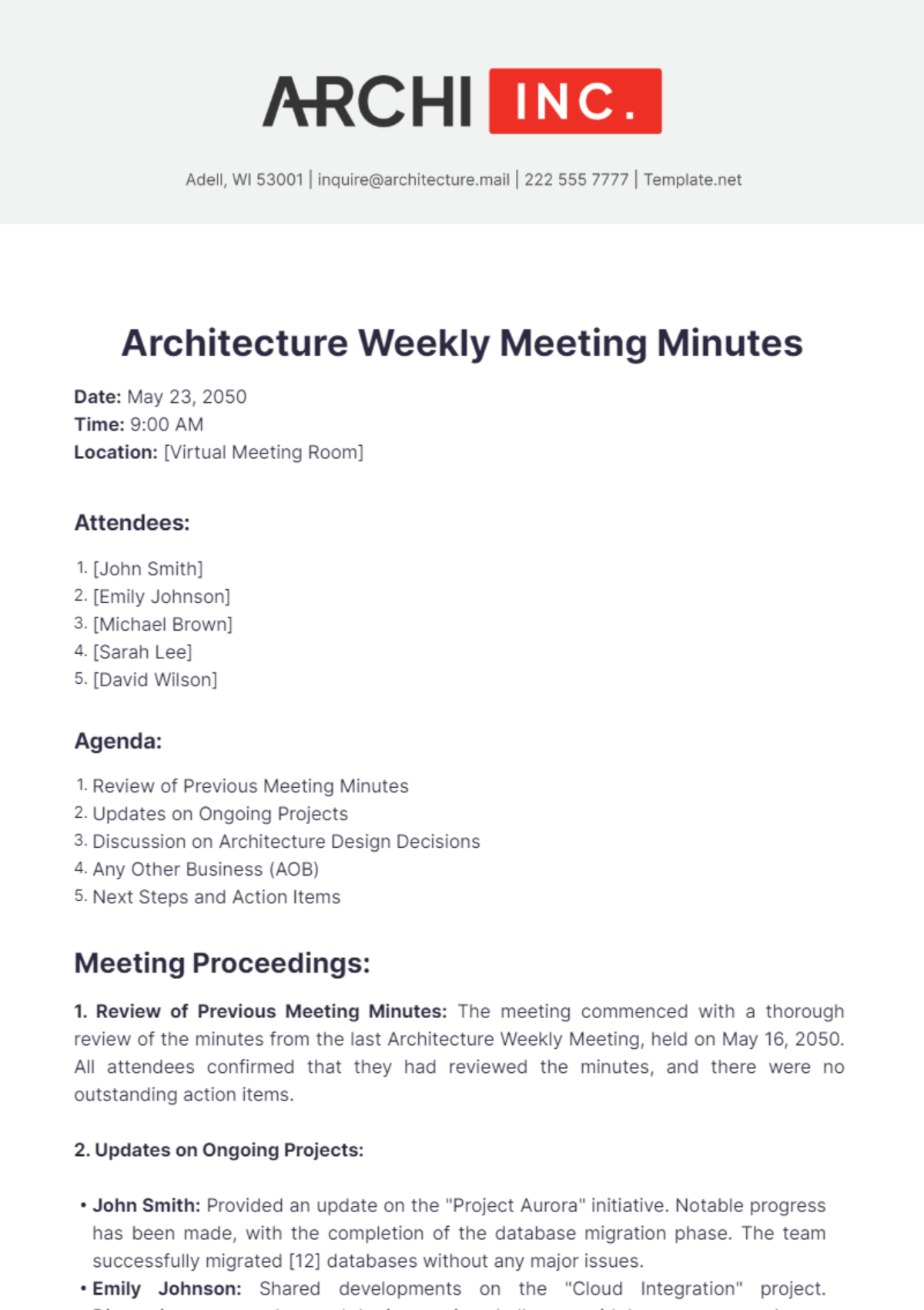 Architecture Weekly Meeting Minutes Template - Edit Online & Download