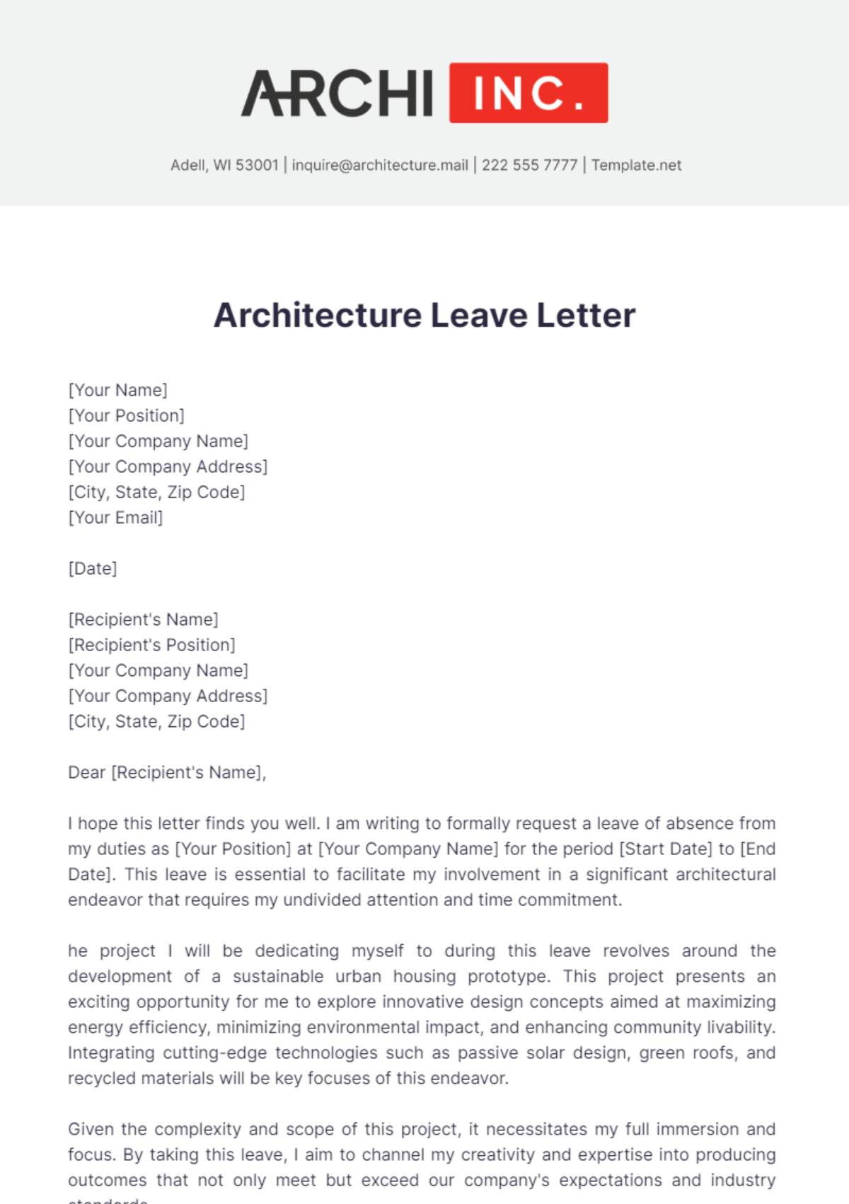 Architecture Leave Letter Template - Edit Online & Download