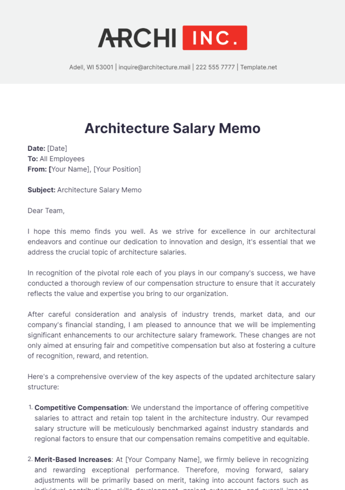 Architecture Salary Memo Template - Edit Online & Download