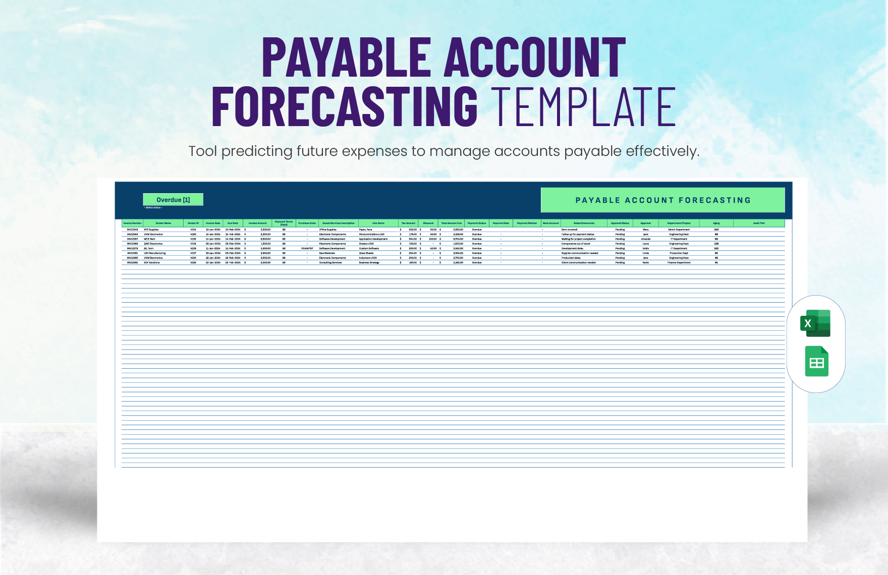 Payable Account Forecasting Template in Excel, Google Sheets