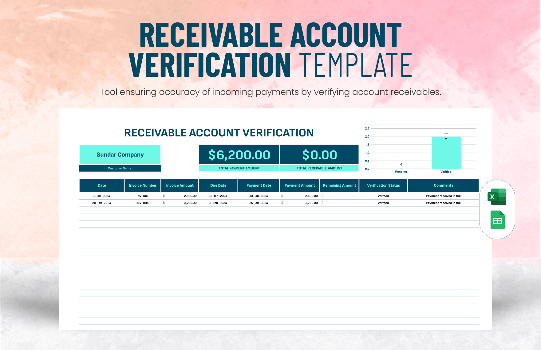 Receivable Account Verification Template in Excel, Google Sheets