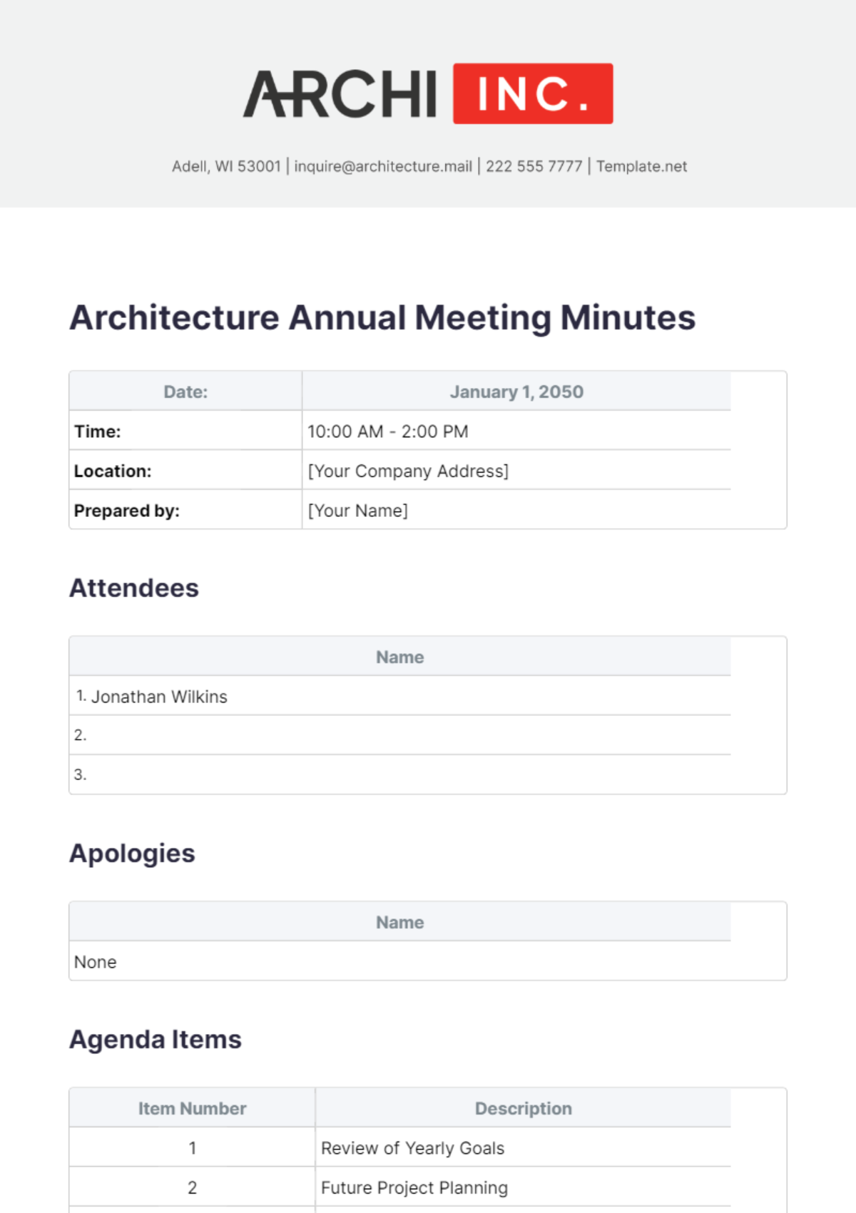 Architecture Annual Meeting Minutes Template - Edit Online & Download