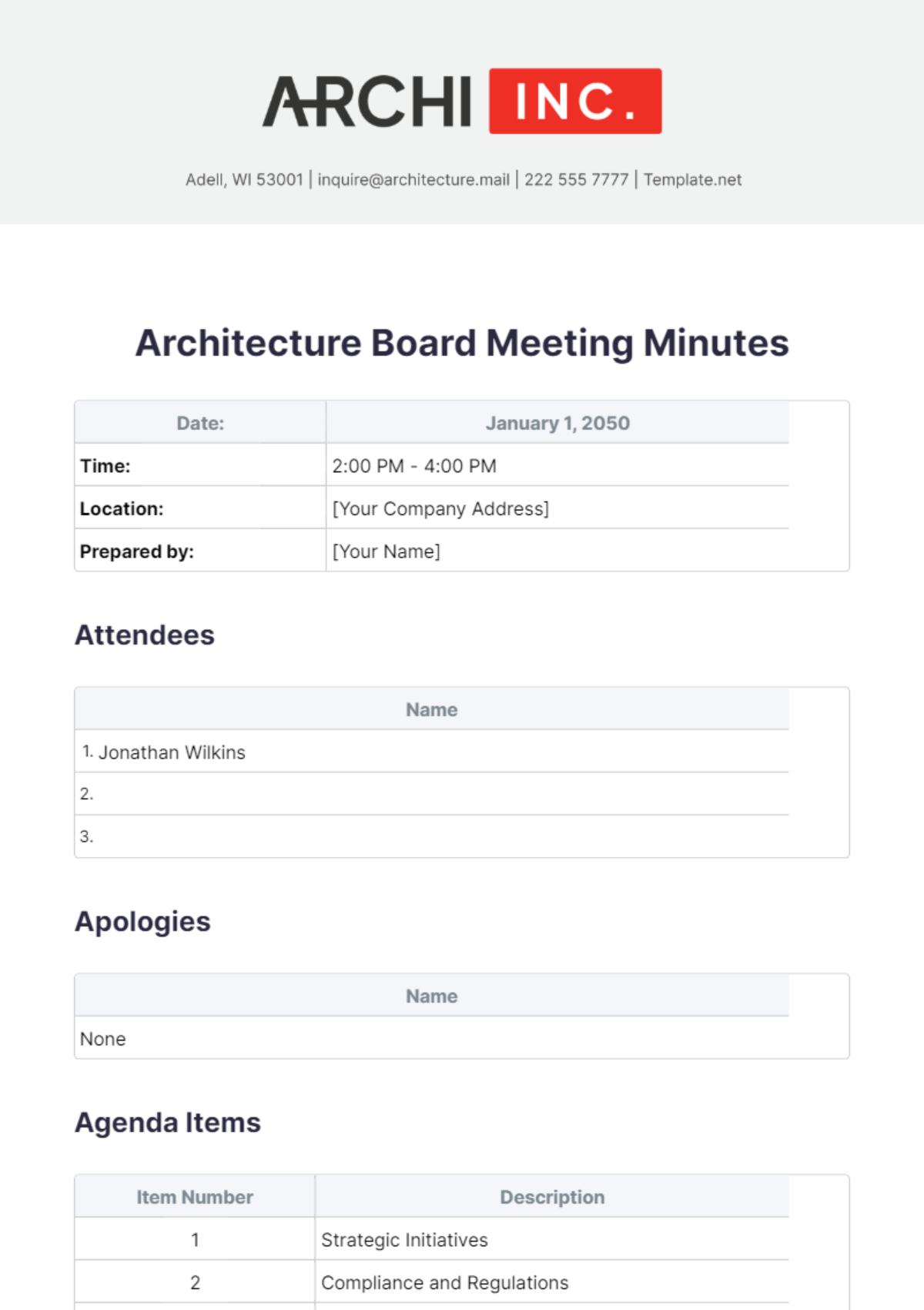 Architecture Board Meeting Minutes Template - Edit Online & Download