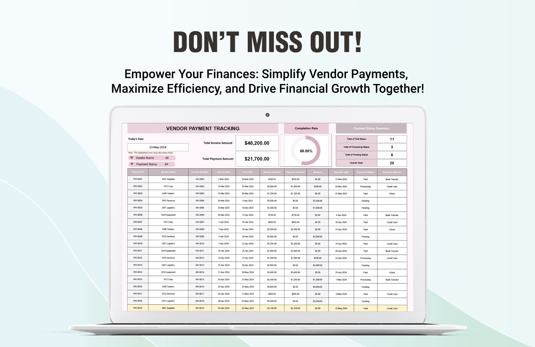 Vendor Payment Tracking Template