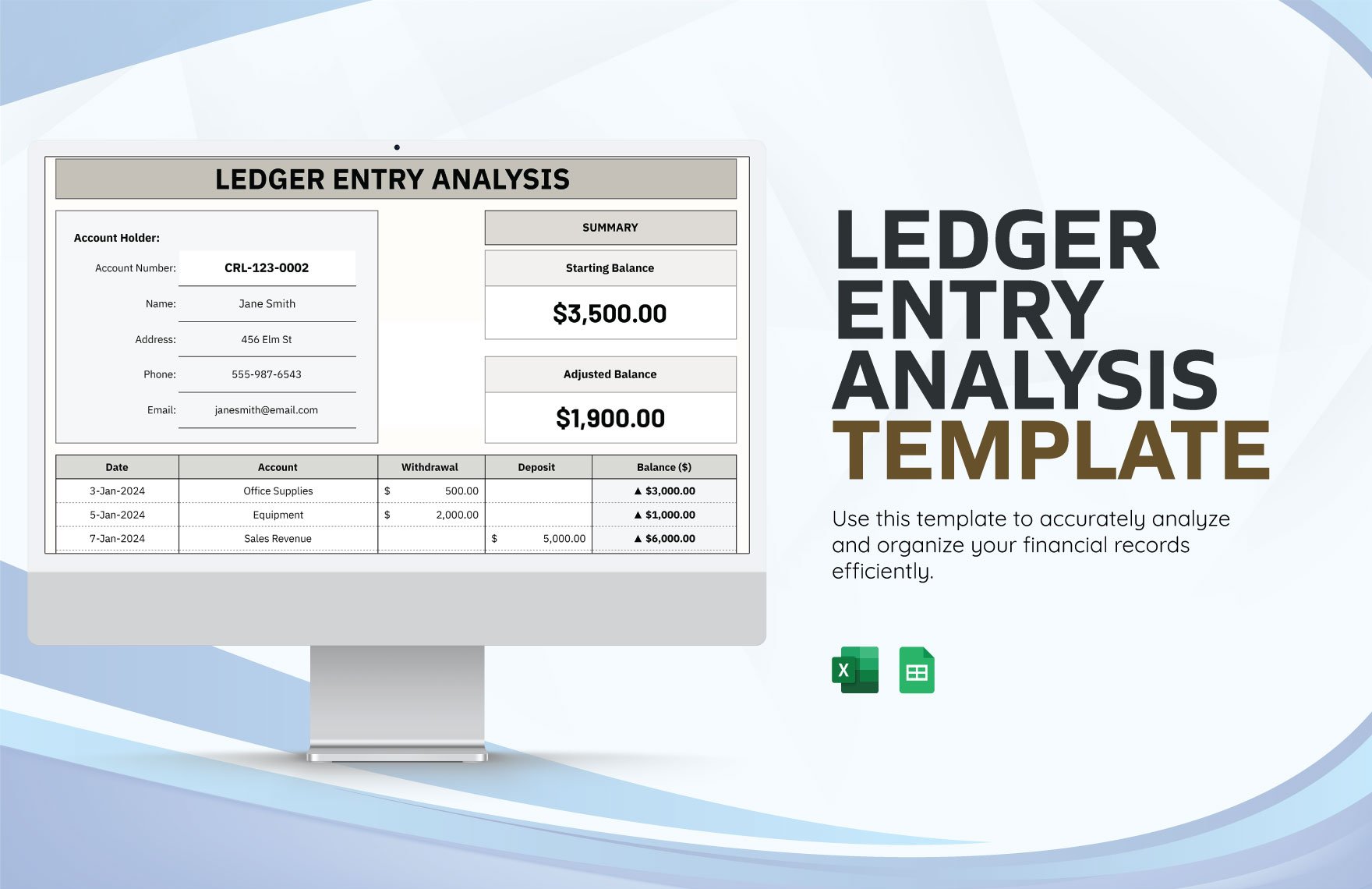 Ledger Entry Analysis Template in Excel, Google Sheets
