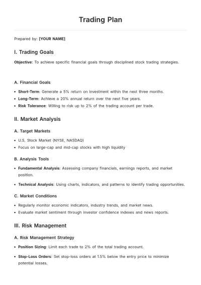 Free Trading Plan Template to Edit Online
