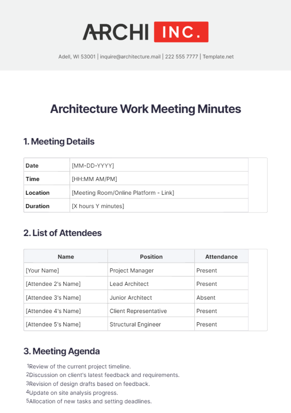 Architecture Work Meeting Minutes Template - Edit Online & Download