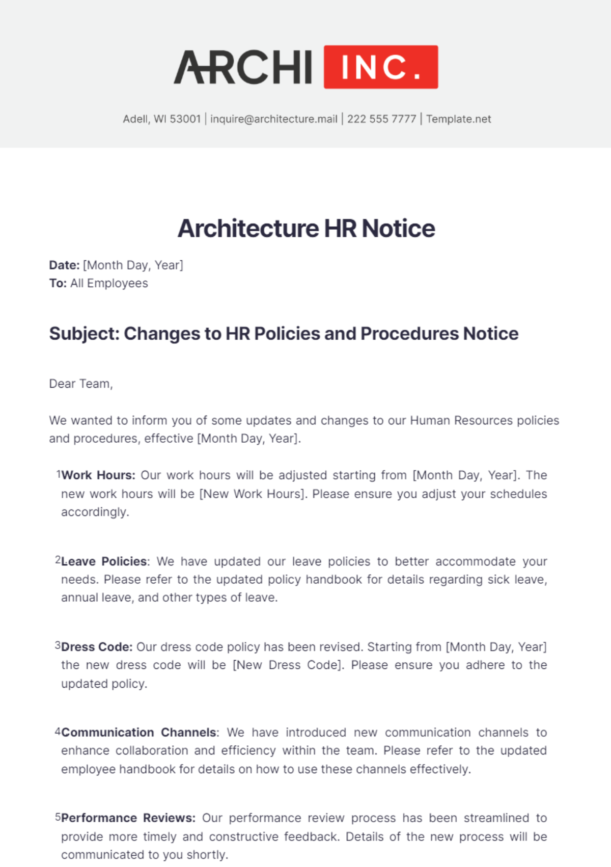 Architecture HR Notice Template - Edit Online & Download