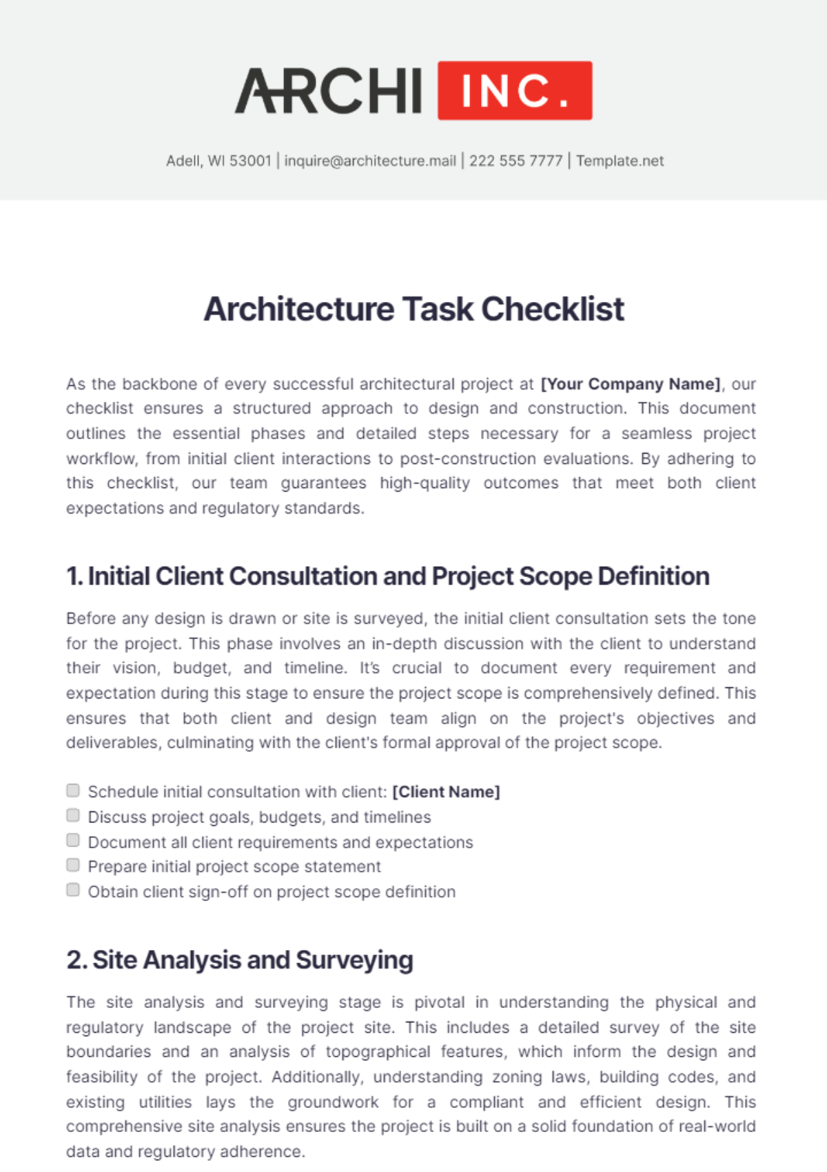 Architecture Task Checklist Template - Edit Online & Download