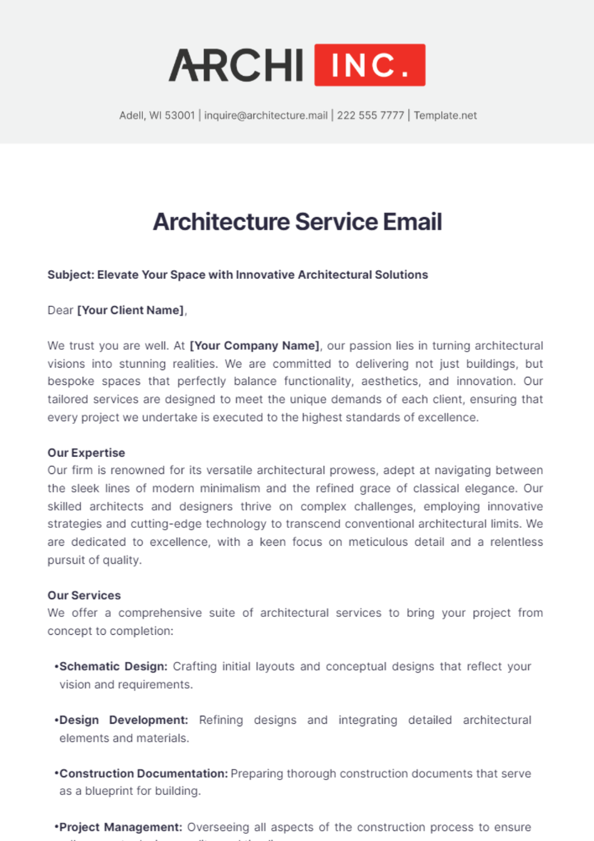 Architecture Service Email Template - Edit Online & Download