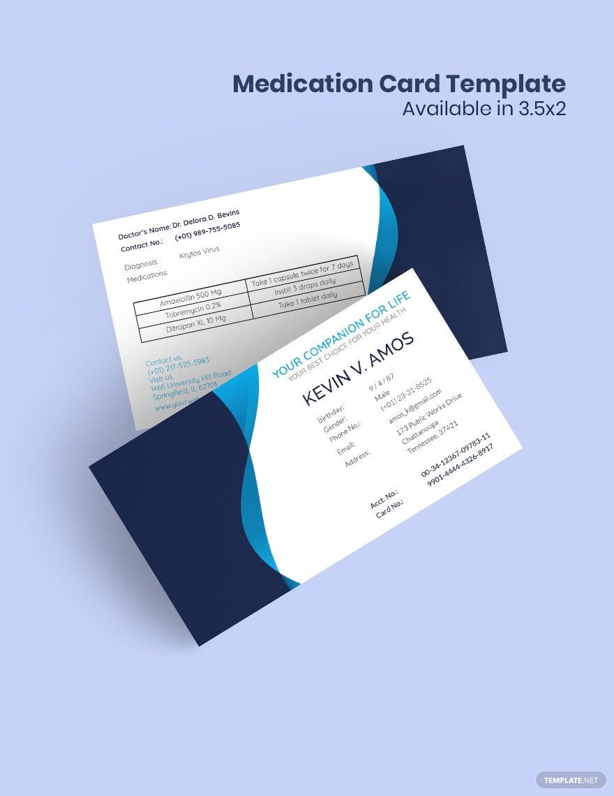 Medication Card Template in Word, Illustrator, PSD, Apple Pages, Publisher