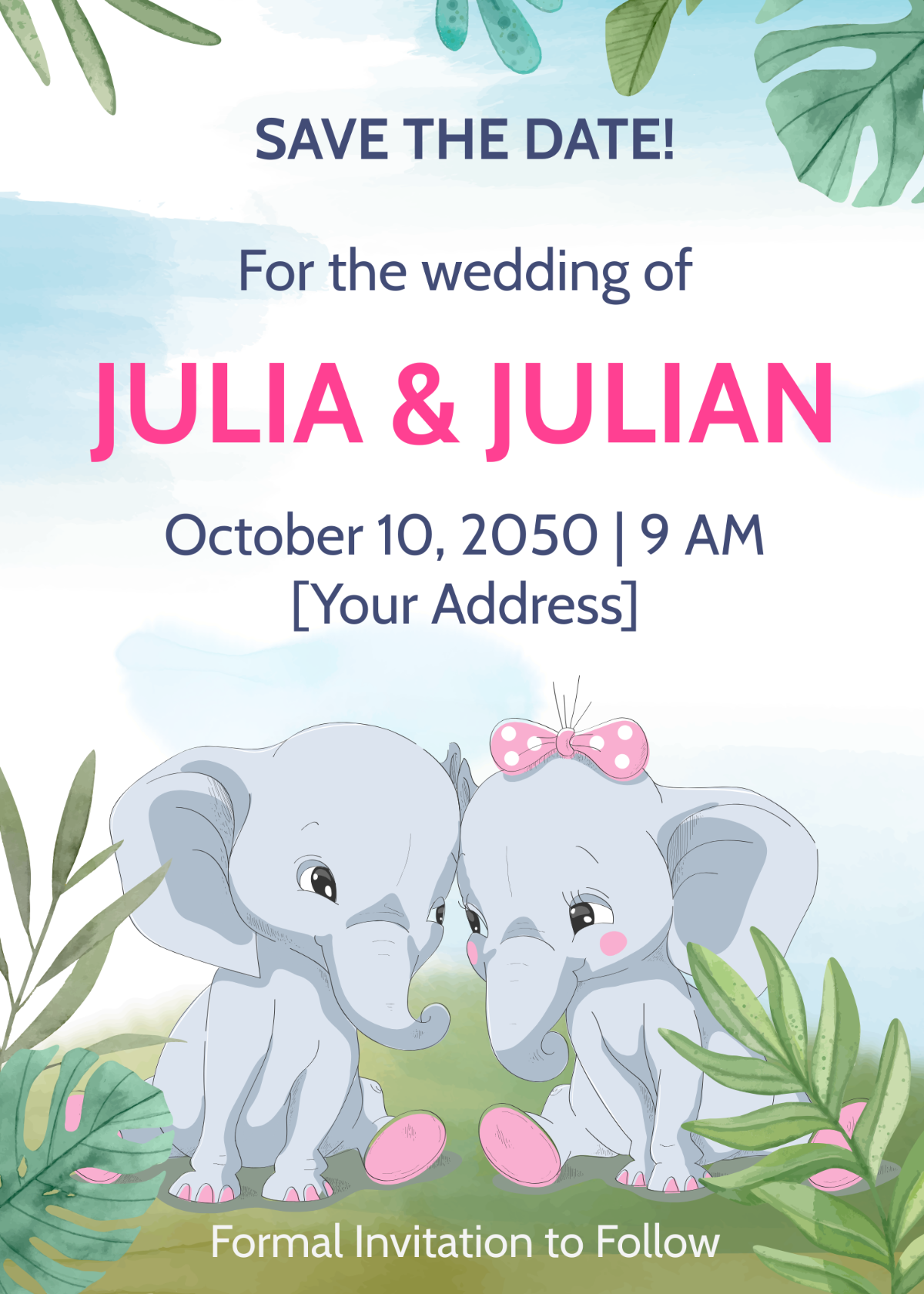 Elephant Save the Date Invitation