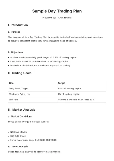 Free Sample Day Trading Plan Template to Edit Online